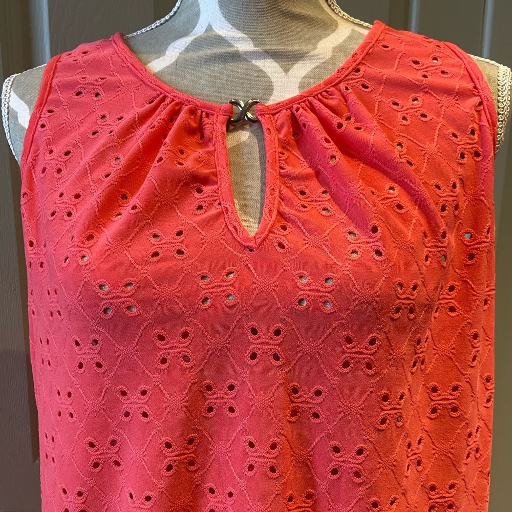 New Coral Eyelet Sleeveless Top